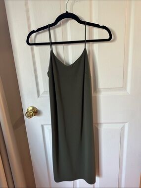 Express Olive Green Midi Slip Dress with Spaghetti Straps